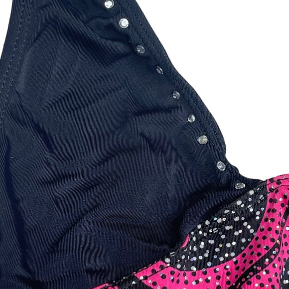 GK Elite Gymnastics 𖤐 Print Training Leotard 𖤐 Black Pink Silver Spanglez 𖤐 S - Picture 6 of 16